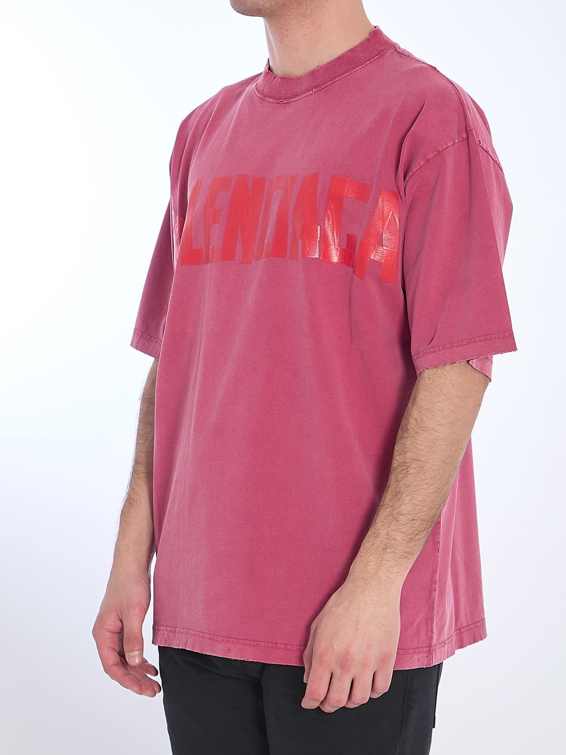 Balenciaga TAPE TYPE RASPBERRY-COLOURED T-SHIRT - T-Shirts
