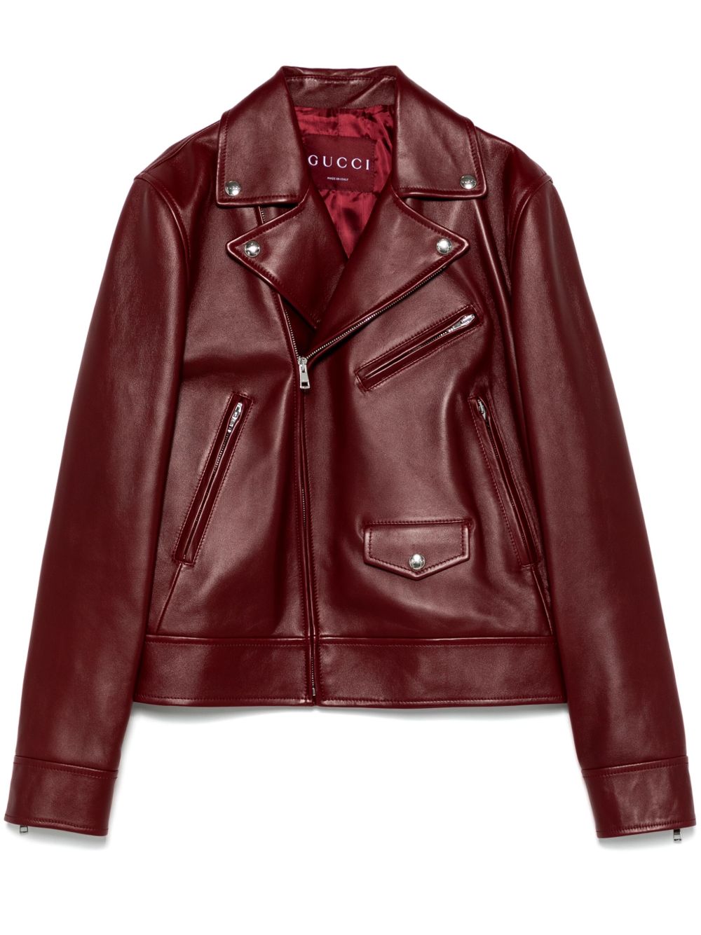 GUCCI スエード ジャケット 赤　54 Leather biker jacket in rosso ancora red | GUCCI® US